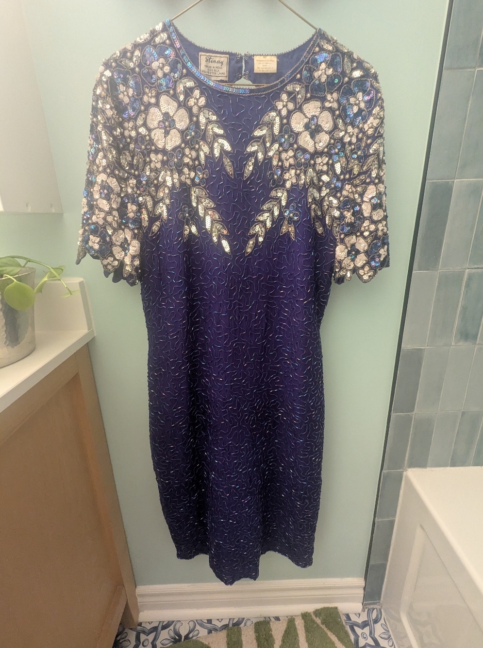 Vintage Silk Beaded Dress With Keyhole Back